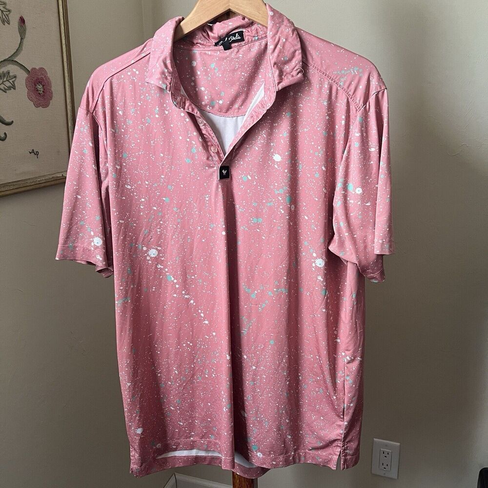 Bad Birdie Polo Shirt Mens XL Pink Paint Splatter 2 Sequel Performance Golf